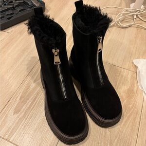 Black Fur-Lined Zipper Boots